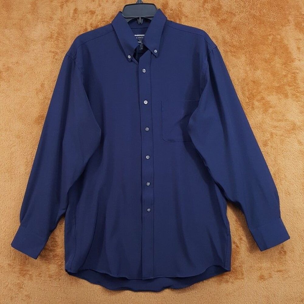 CLUB ROOM Dress Shirt Mens 16.5 34 35 Navy Blue Performance Stretch Traveler